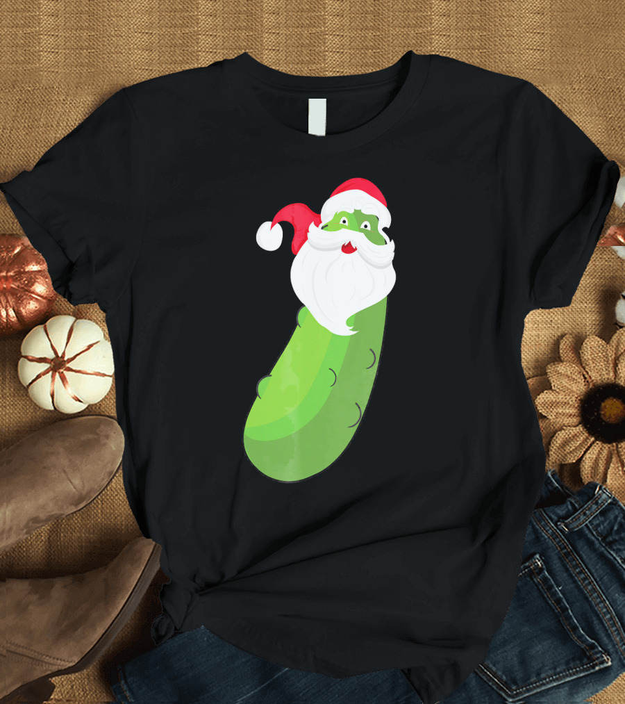 Lucky Pickle Funny Christmas Santa T-Shirt