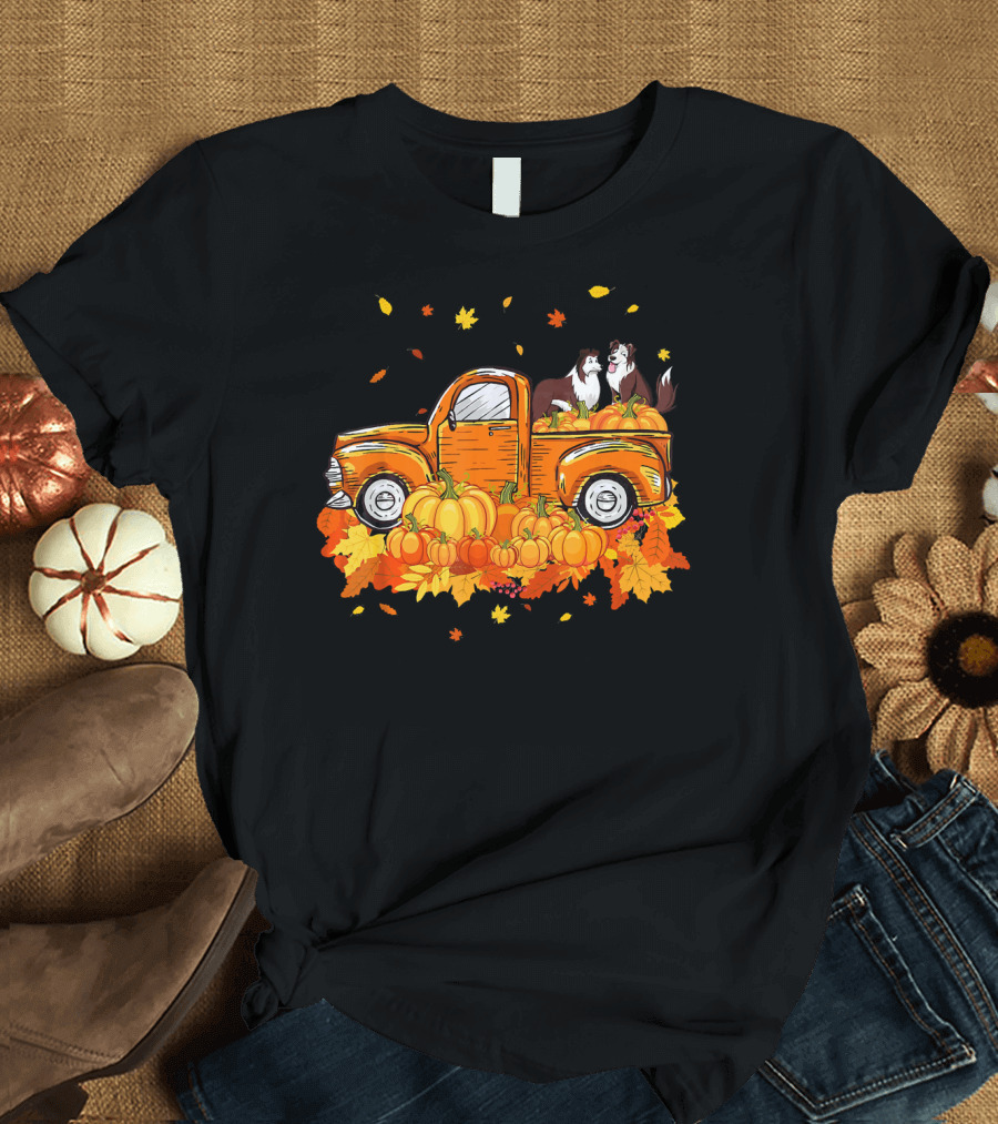 Heeler Pumpkin Truck with Fall Leaves and Pumpkins for Halloween T-Shirt