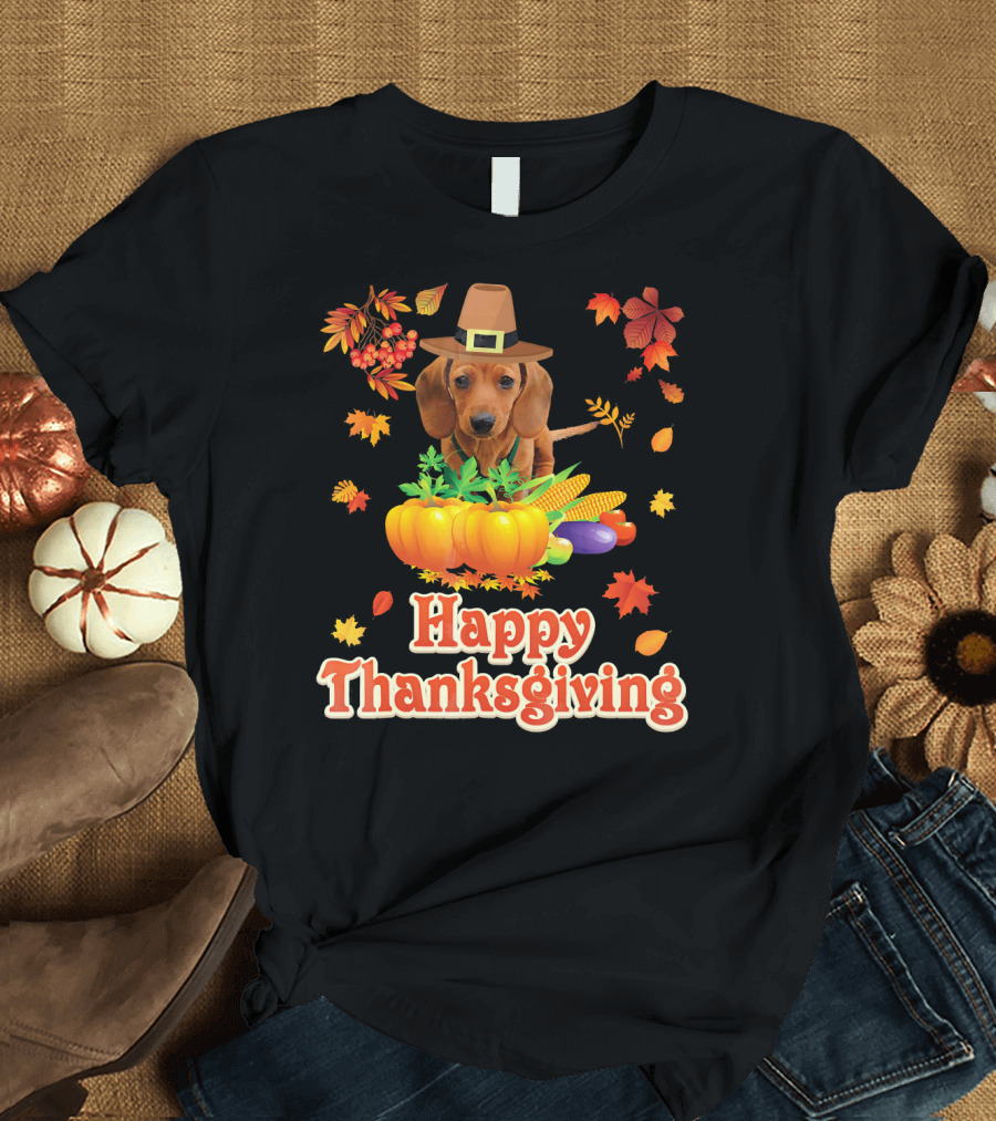 Happy Thanksgiving Dachshund Dog Pumpkin T-Shirt
