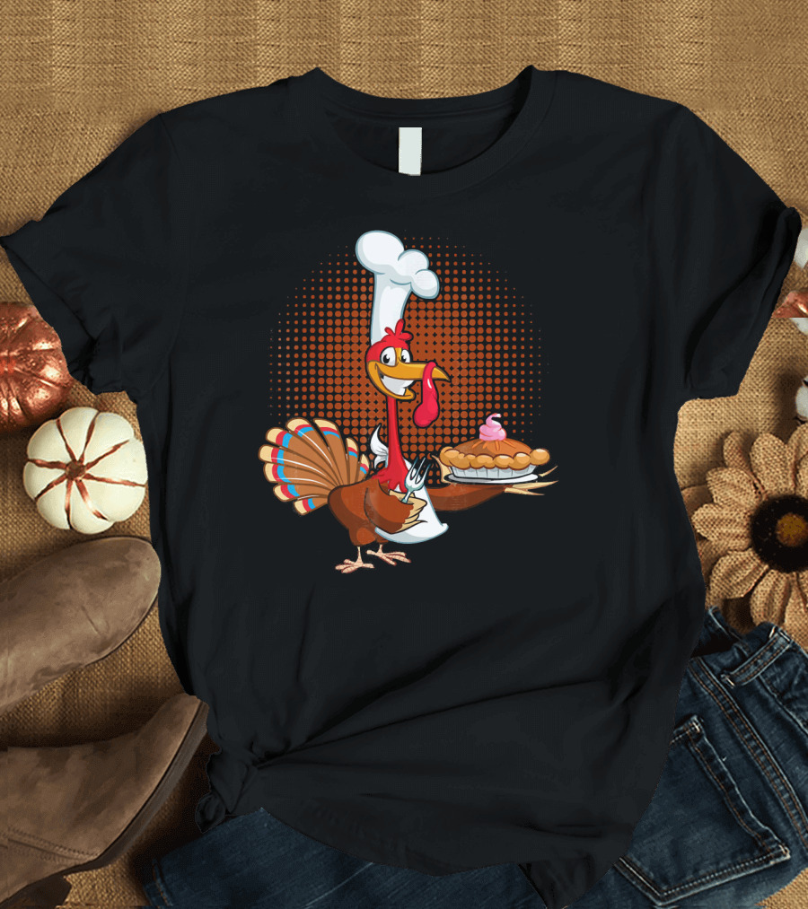 Turkey Chef Holding Pumpkin Pie T-Shirt