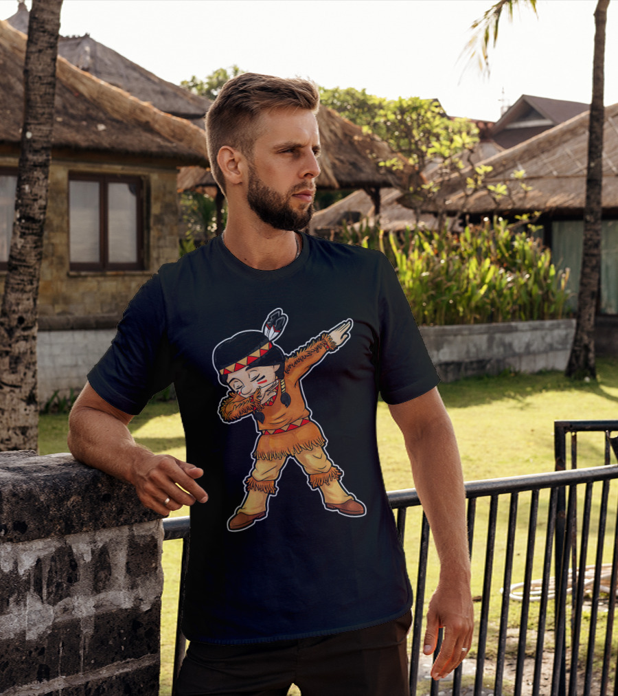 Dabbing Native American Pilgrim In Traditional Attire T-Shirt