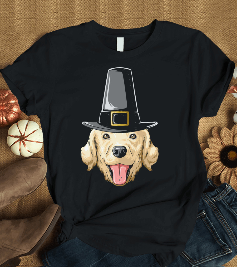 Golden Retriever Thanksgiving Pilgrim Hat T-Shirt