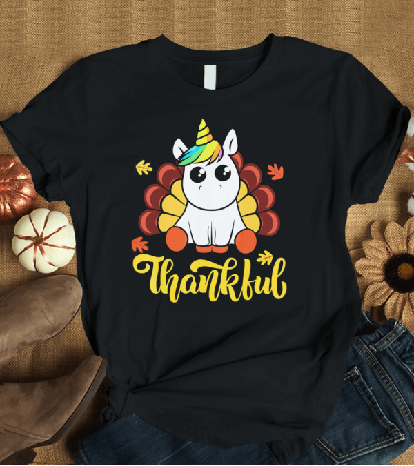 T-Shirt: Thankful Thanksgiving Unicorn Turkey Cut T-Shirt Thankful Thanksgiving Unicorn Turkey Cut T-Shirt