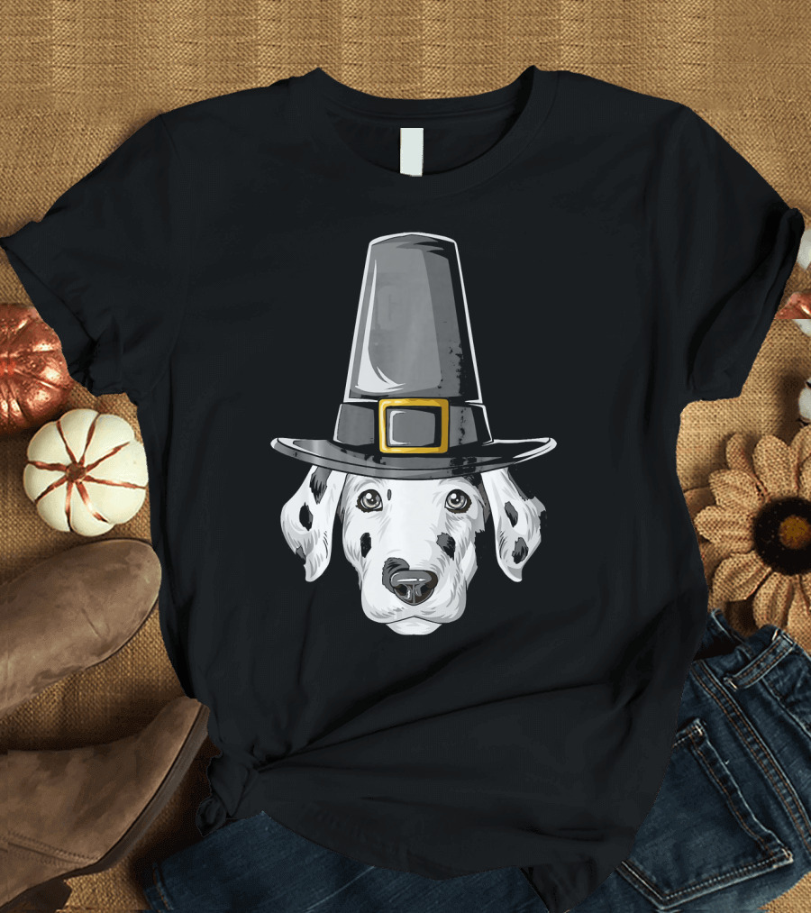 Dalmatian Dog in Pilgrim Hat Thanksgiving T-Shirt