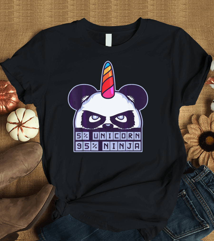 5% Unicorn 95% Ninja Panda with Unicorn Horn T-Shirt