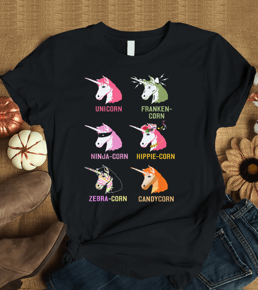 Unicorn Frankencorn Ninja-Corn Hippie-Corn Zebra-Corn Candycorn T-Shirt
