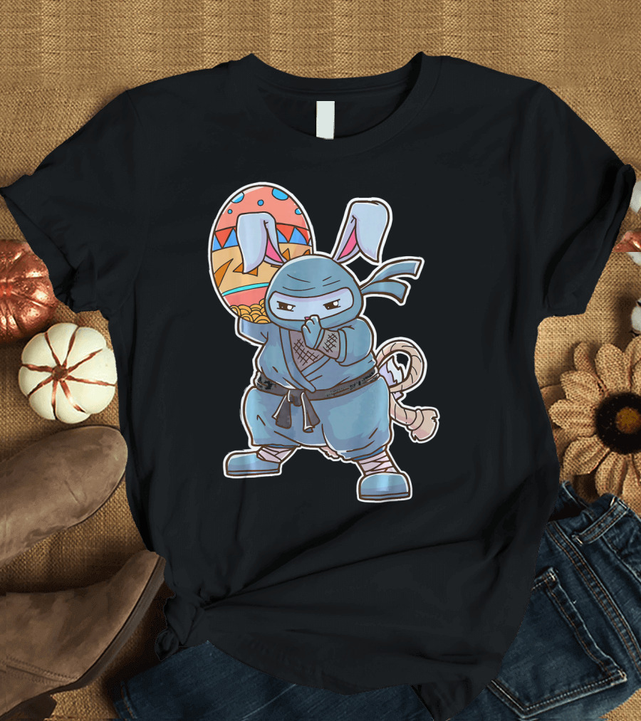 Easter Bunny Ninja Egg Master in Blue Robe with Colorful Egg T-Shirt