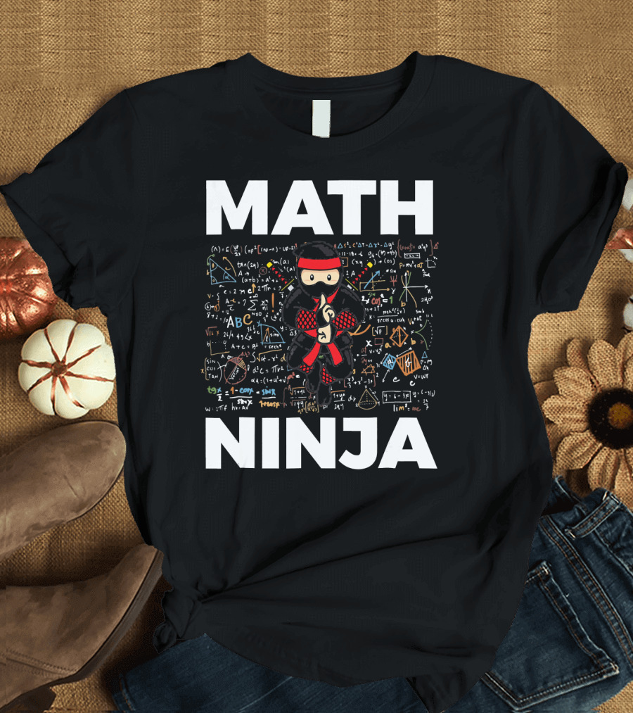 Math Ninja Funny Mathematics Equations and Symbols Background T-Shirt