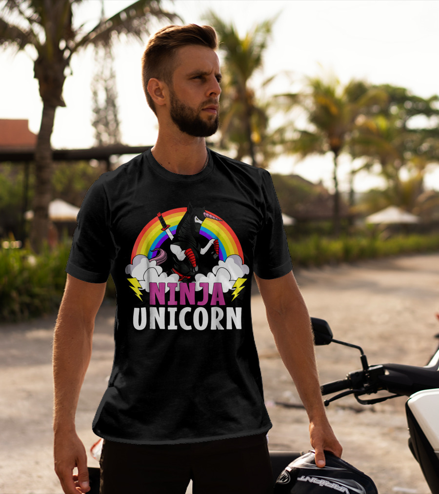 Ninja Unicorn Rainbow Karate Martial Arts T-Shirt