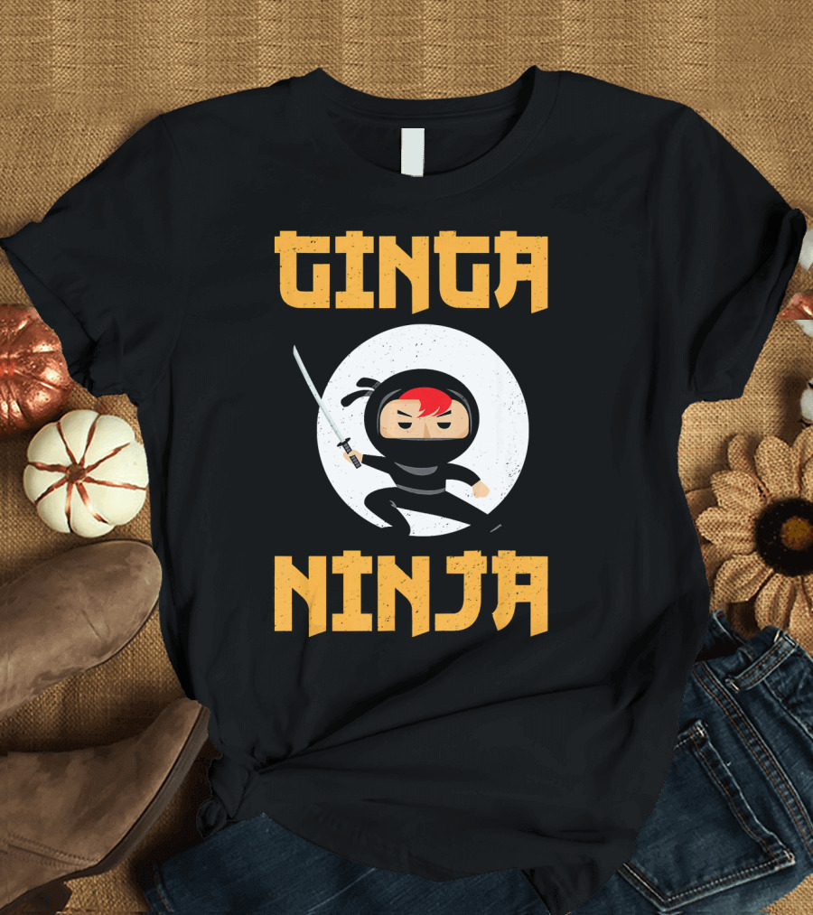 Ginger Pride Ginga Ninja Funny Redhead with Sword Character T-Shirt