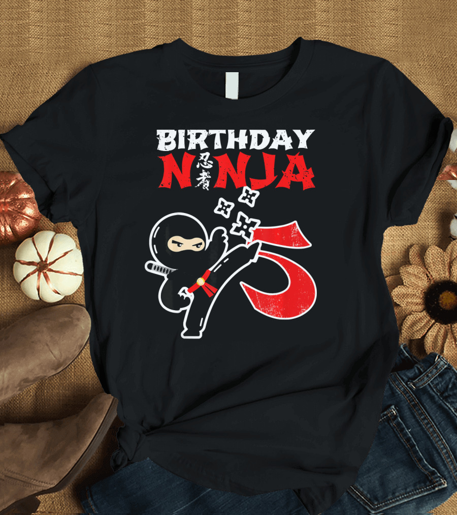 Birthday Ninja Kicking 5th T-Shirt