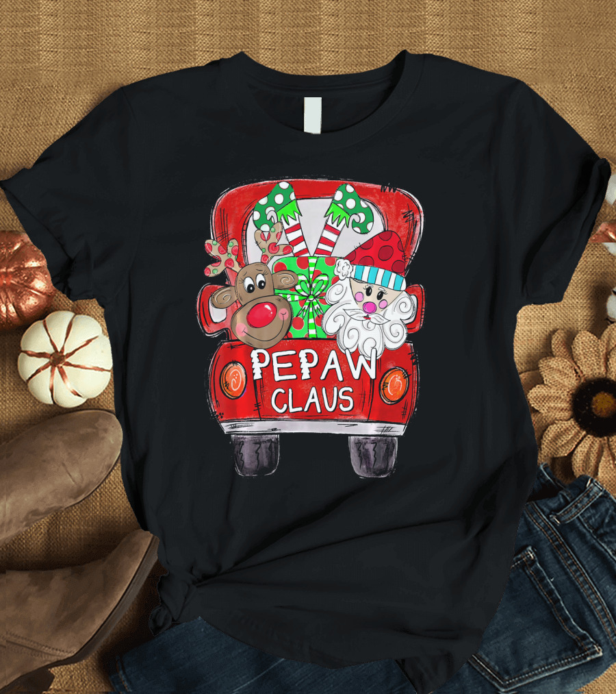 Pepaw Claus Reindeer Santa Christmas Truck with Gifts and Candy Canes T-Shirt