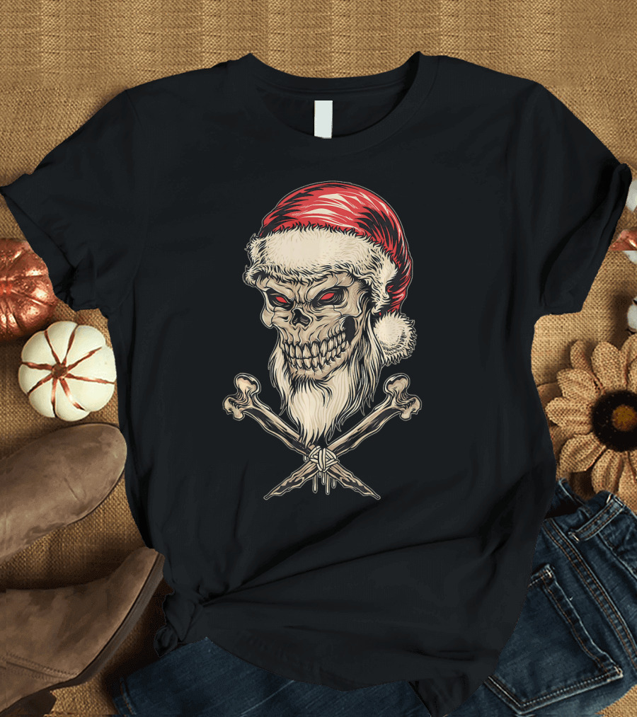 Vintage Santa Skull with Crossbones Christmas T-Shirt