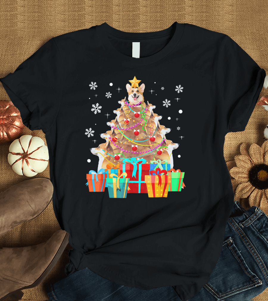 Corgi Christmas Tree with Decorations and Presents T-Shirt