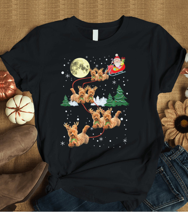 T-Shirt: Funny Reindeer Dogs with Santa Sleigh under Full Moon T-Shirt Funny Reindeer Dogs with Santa Sleigh under Full Moon T-Shirt