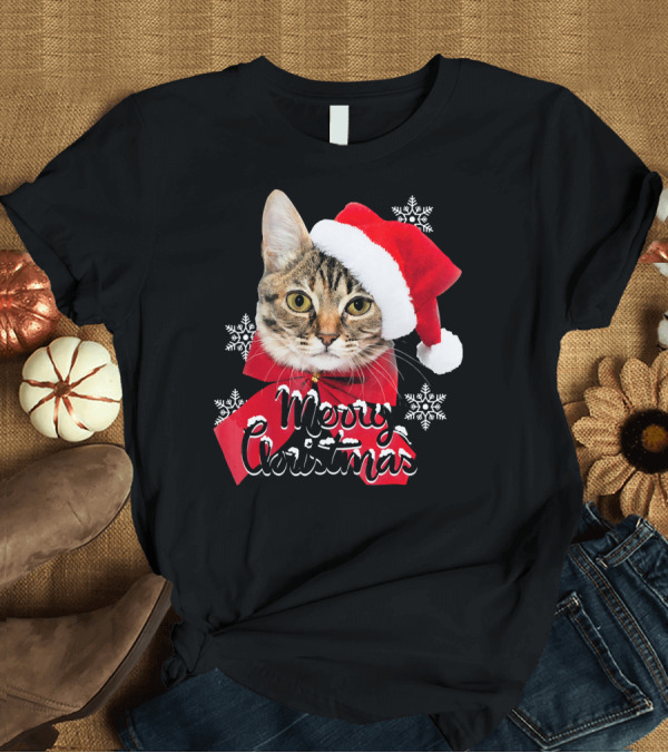 T-Shirt: Merry Christmas Funny Cat Women Santa T-Shirt Merry Christmas Funny Cat Women Santa T-Shirt