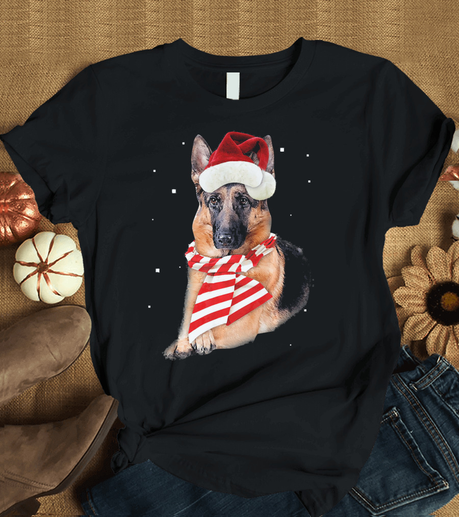 German Shepherd Santa Merry Christmas Holiday Dog T-Shirt