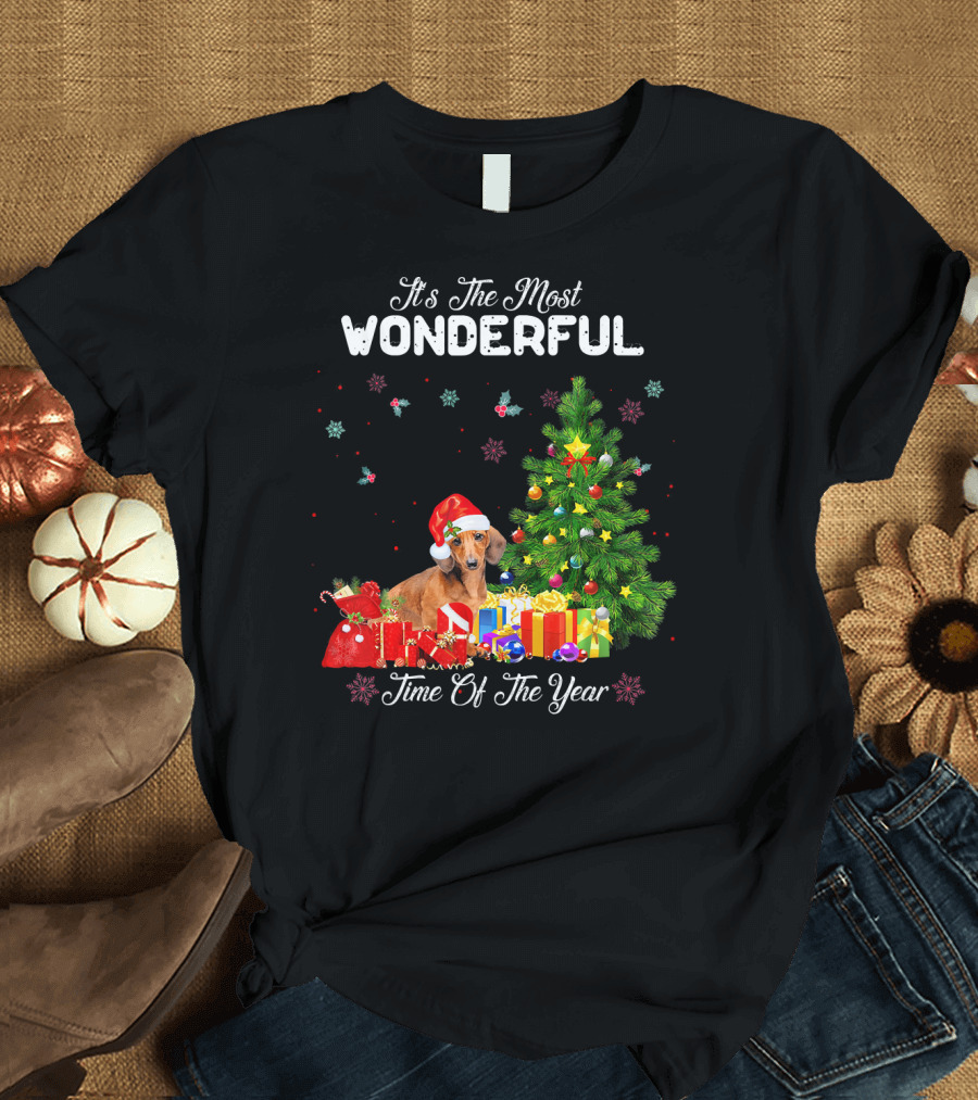 It's The Most Wonderful Time Of Year Dachshund Christmas Tree Presents T-Shirt