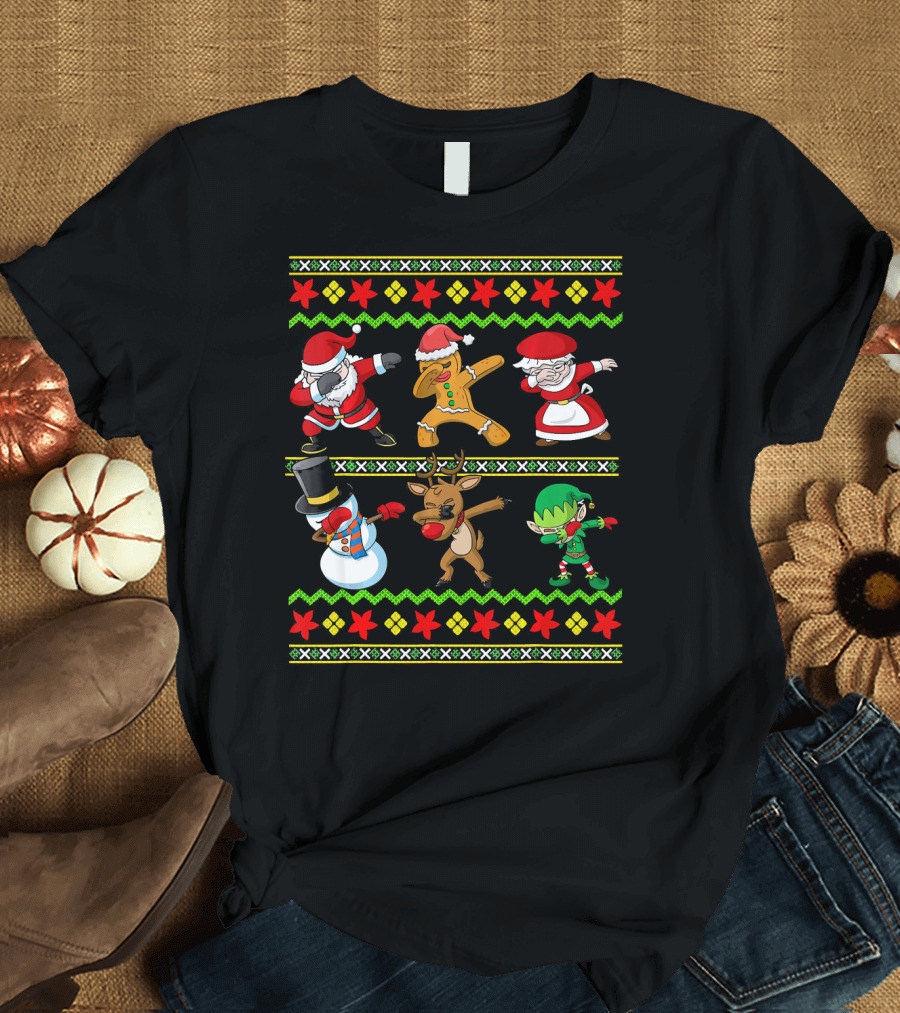 Christmas Kids Santa Dabbing Squad Snowman Gingerbread Mrs Claus Reindeer Elf T-Shirt