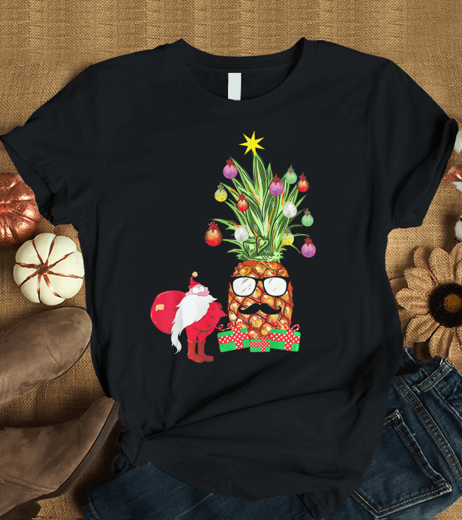 Santa Pineapple Christmas Tree with Gifts and Ornaments T-Shirt