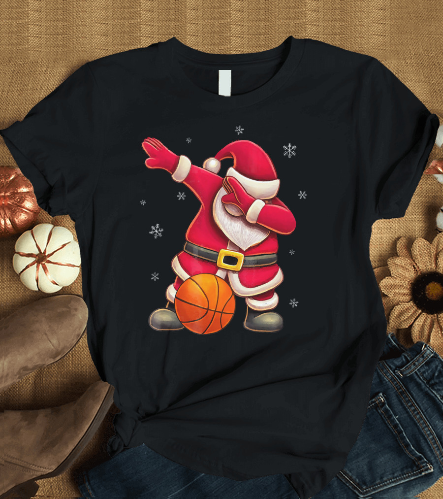 Basketball Santa Dabbing with Hoops and Snowflakes T-Shirt