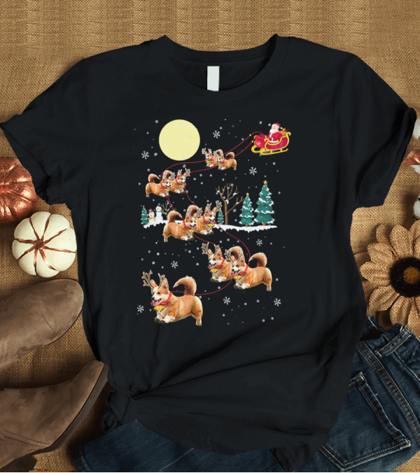 T-Shirt: Christmas Corgi Santa Sleigh Cute Holiday Pajamas T-Shirt Christmas Corgi Santa Sleigh Cute Holiday Pajamas T-Shirt