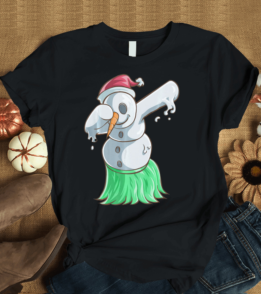 Christmas In July Dabbing Snowman Tropical Hula Dance T-Shirt