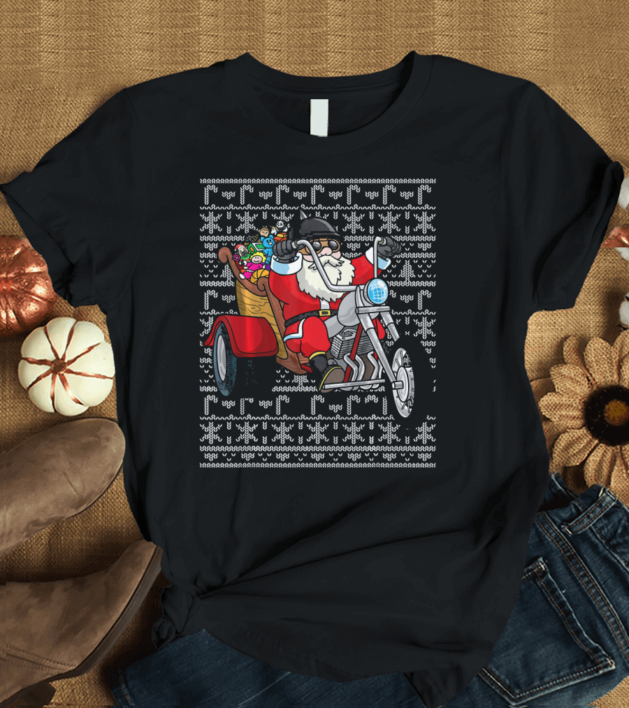 Santa Claus Riding Motorcycle Trike with Christmas Toys T-Shirt