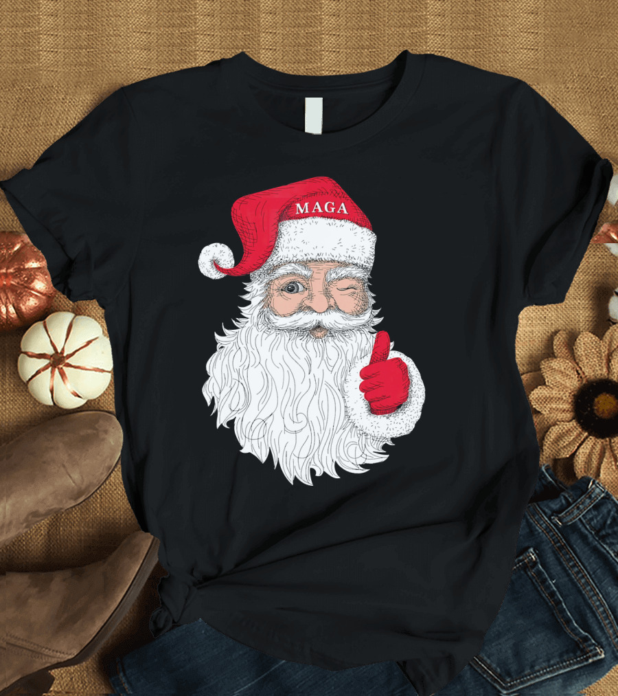 Santa Claus Winking in MAGA Hat with Thumbs Up T-Shirt