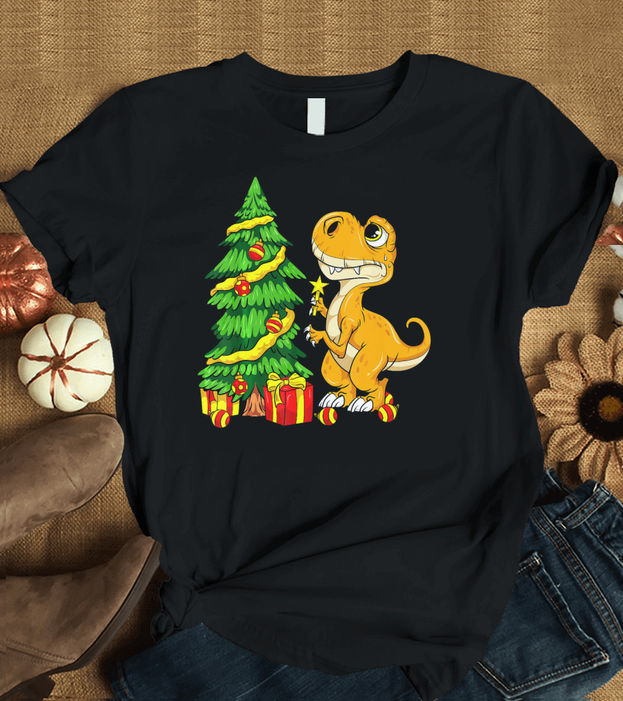 Tree Rex Christmas Dinosaur Funny Rex Holiday Scene T-Shirt