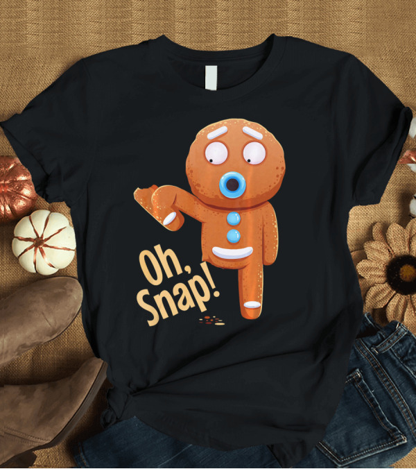 T-Shirt: Oh Snap Gingerbread Cookie Cartoon with Missing Leg and Shocked Expression T-Shirt Oh Snap Gingerbread Cookie Cartoon with Missing Leg and Shocked Expression T-Shirt