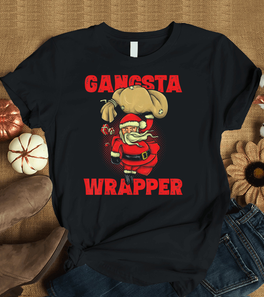 Gangsta Wrapper Funny Santa with Bag of Presents T-Shirt