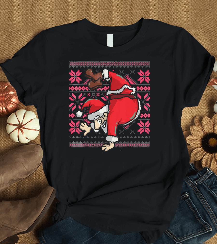 Ugly Christmas Santa Handstand T-Shirt