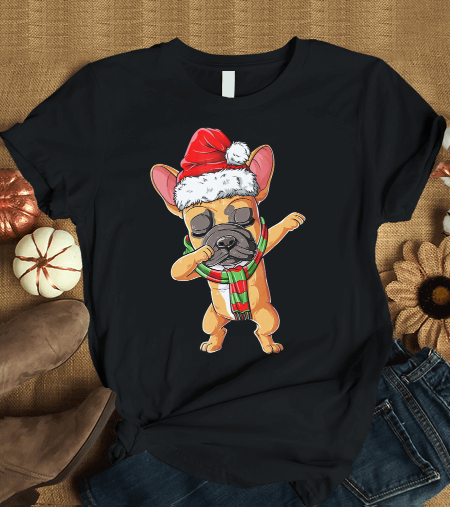 Dabbing French Bulldog Santa Christmas T-Shirt