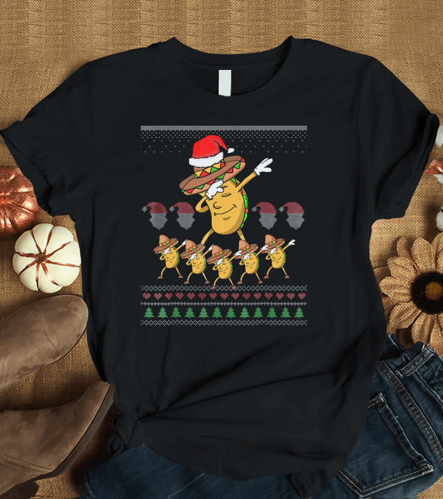 Dabbing Santa Hat Taco Christmas Dance Party Ugly T-Shirt