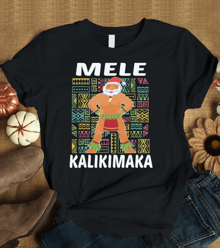 Mele Kalikimaka Hawaiian Santa on Beach Christmas T-Shirt