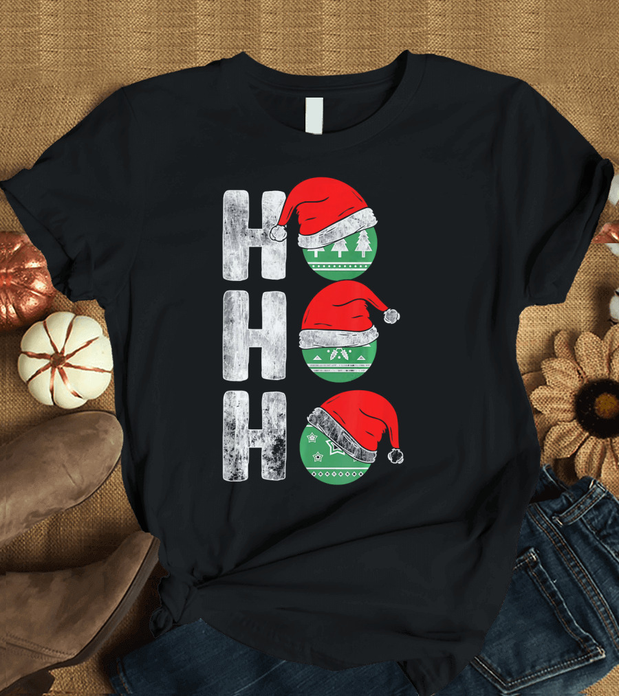 HO HO HO Santa Hat Funny Ornament Christmas Tree T-Shirt