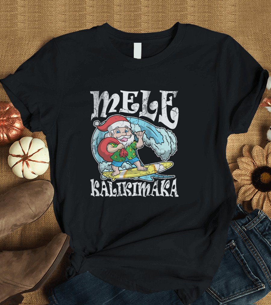 Mele Kalikimaka Santa Surfing Hawaii Christmas T-Shirt