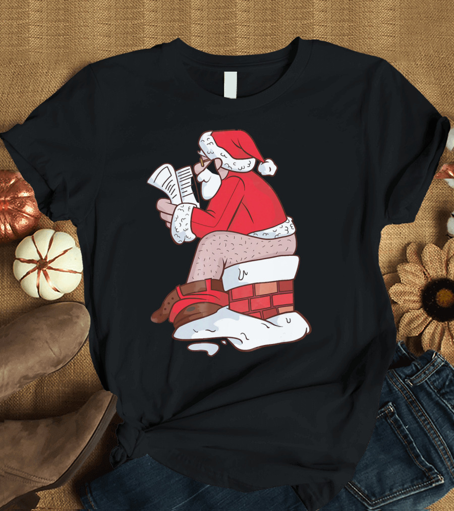 Pooping Santa Naughty List Kids Festive Chimney Cartoon T-Shirt