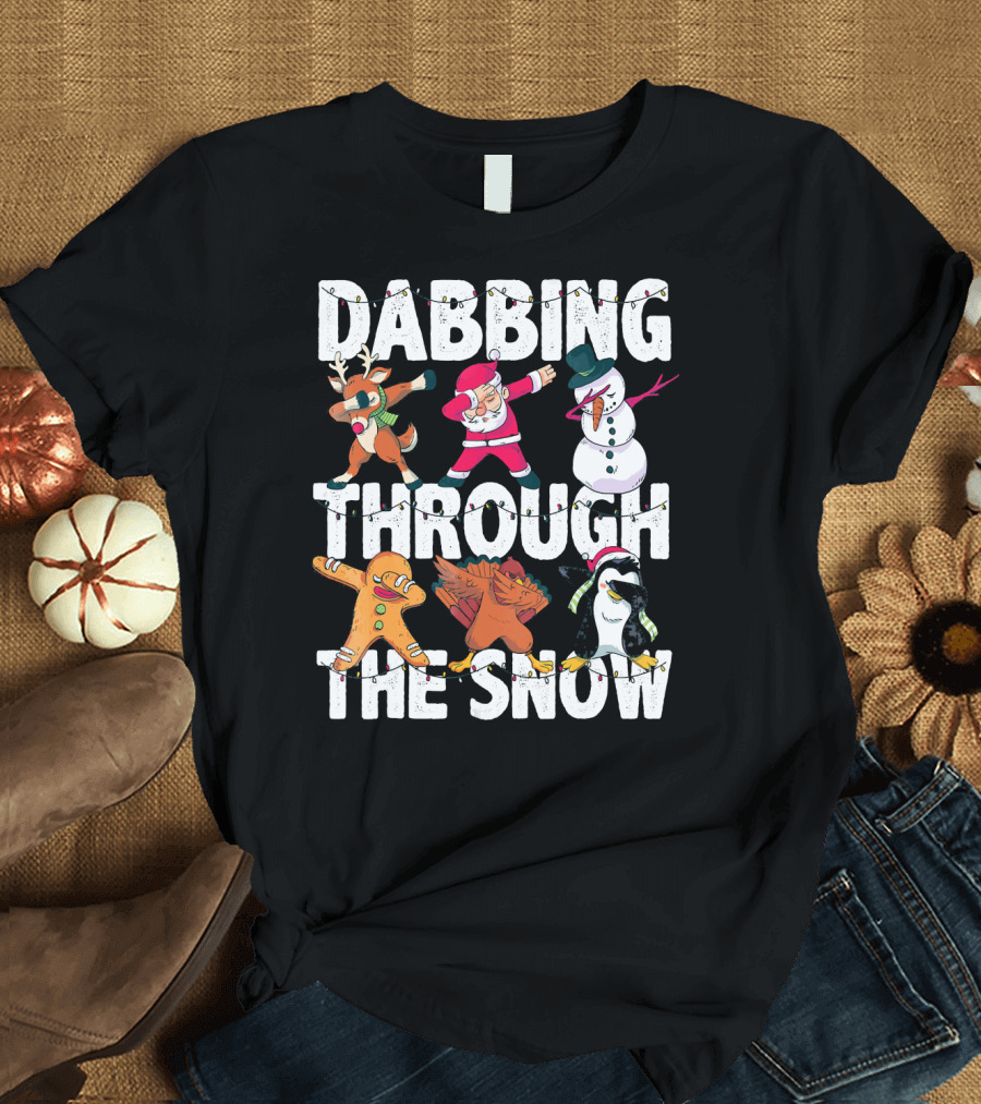 Dabbing Through the Snow Christmas Santa Friends Dabbing T-Shirt