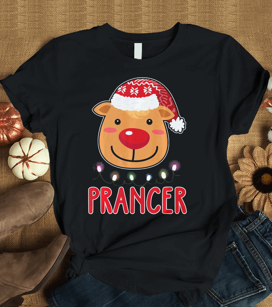 Team Prancer Santa's Reindeer Christmas Dabbing Lights T-Shirt