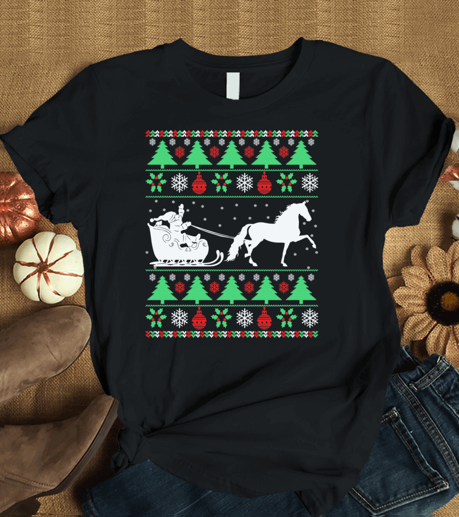 Santa Sleigh Morgan Horse Ugly Christmas T-Shirt
