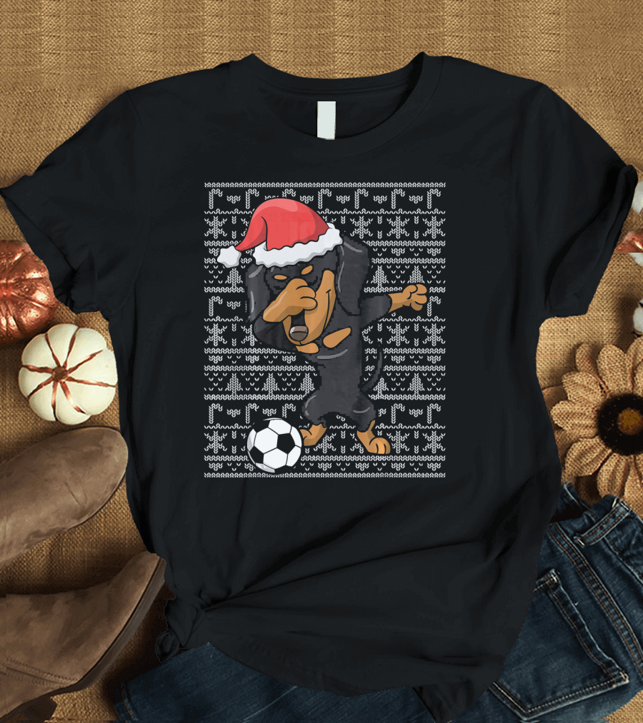 Dabbing Dachshund Santa Soccer Dog T-Shirt