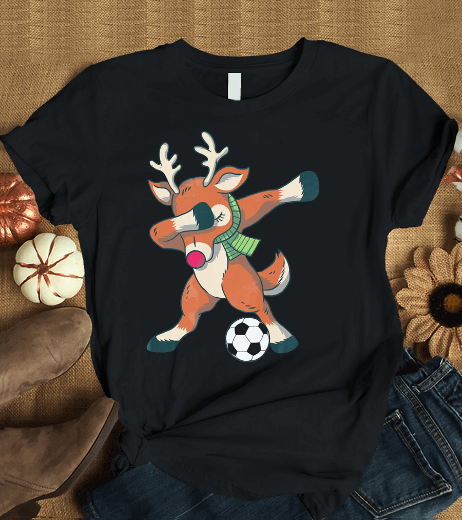 Dabbing Reindeer Soccer Christmas Fun T-Shirt