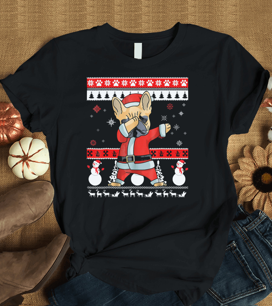 French Bulldog Christmas Frenchie Santa Dabbing Ugly T-Shirt