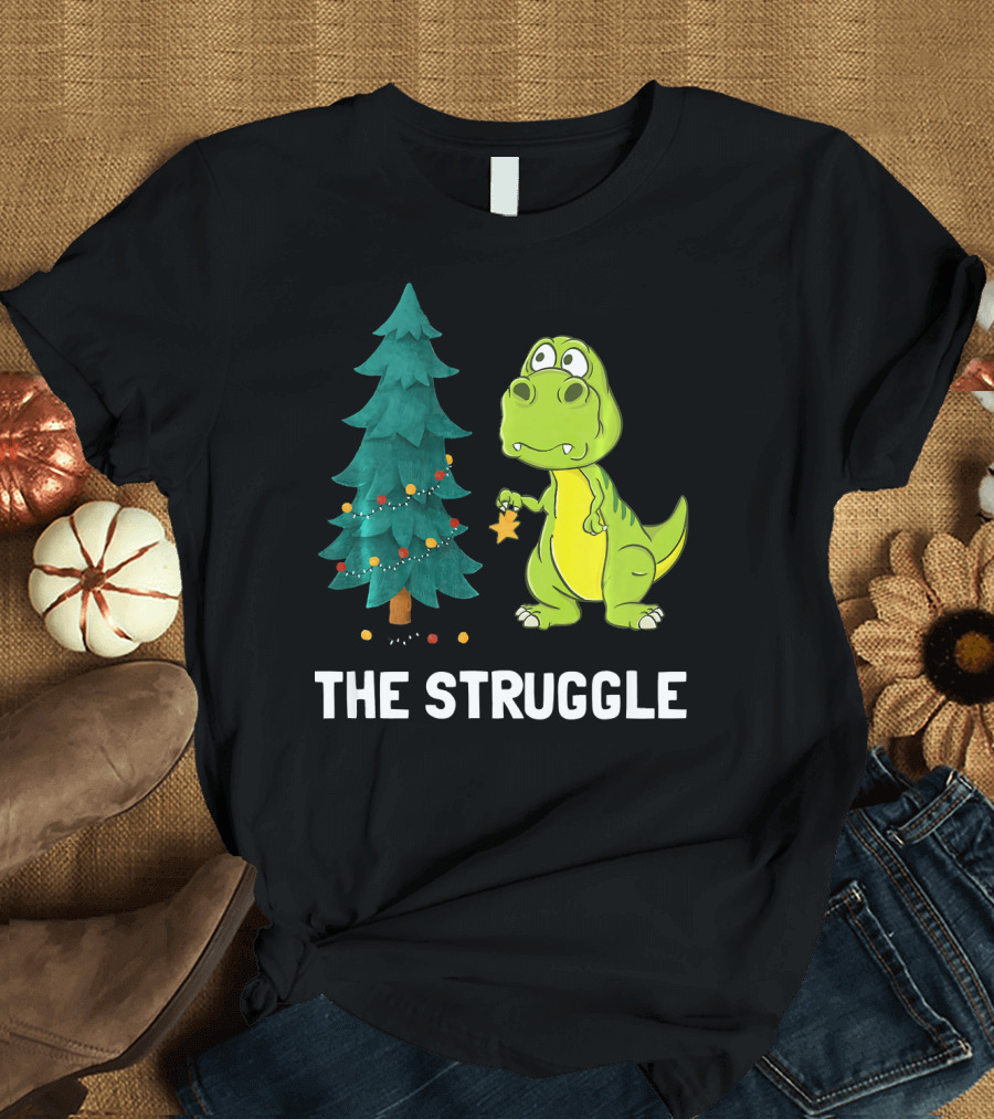 The Struggle T Rex Christmas Tree Ornament Dilemma T-Shirt