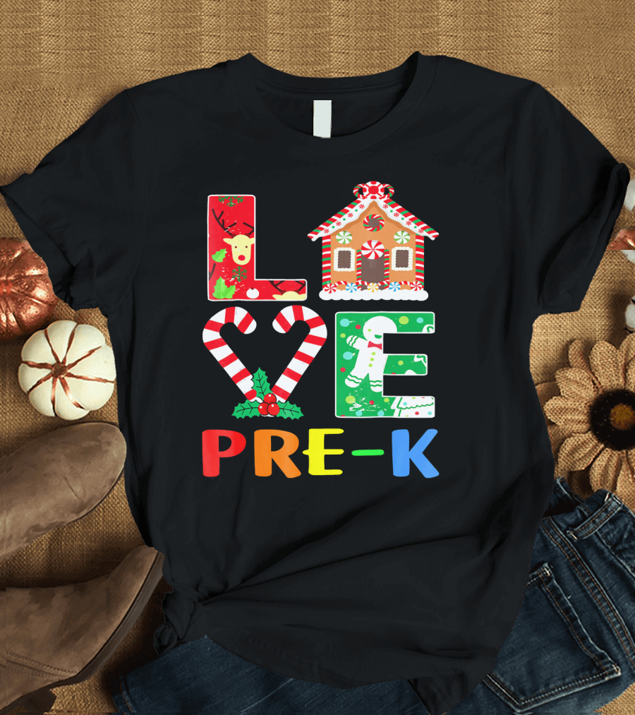 LOVE Candy Cane Reindeer Gingerbread PRE-K T-Shirt