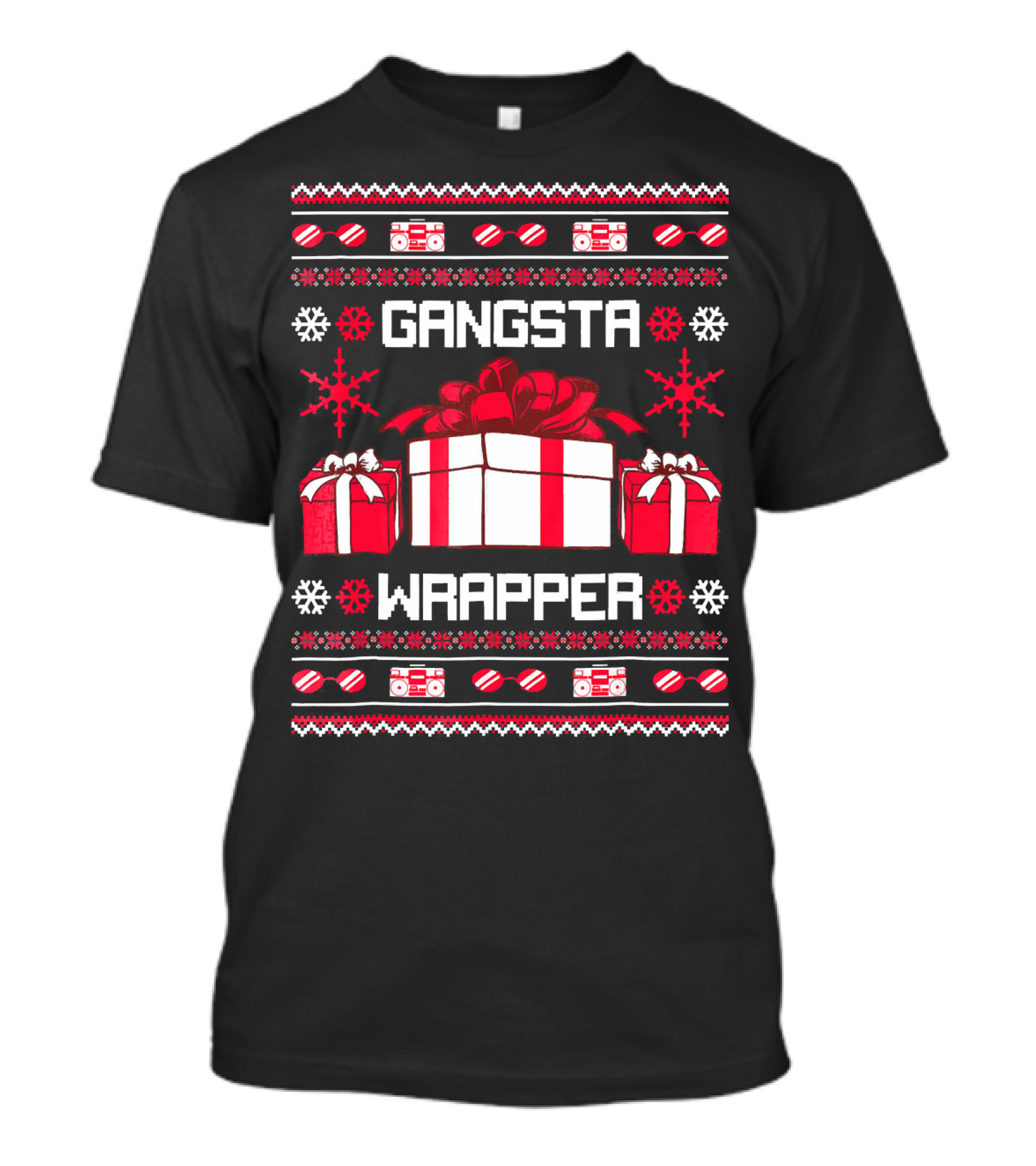 Gangsta Wrapper Christmas Presents And Boomboxes Ugly T-Shirt