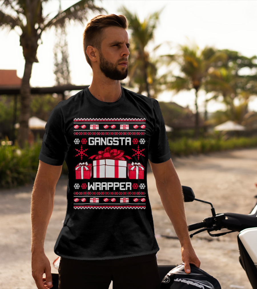 Gangsta Wrapper Christmas Presents And Boomboxes Ugly T-Shirt