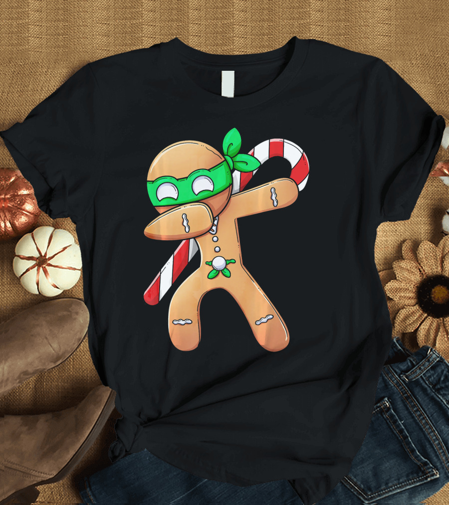 Christmas Boys Dabbing Gingerbread Ninja Candy Cane T-Shirt